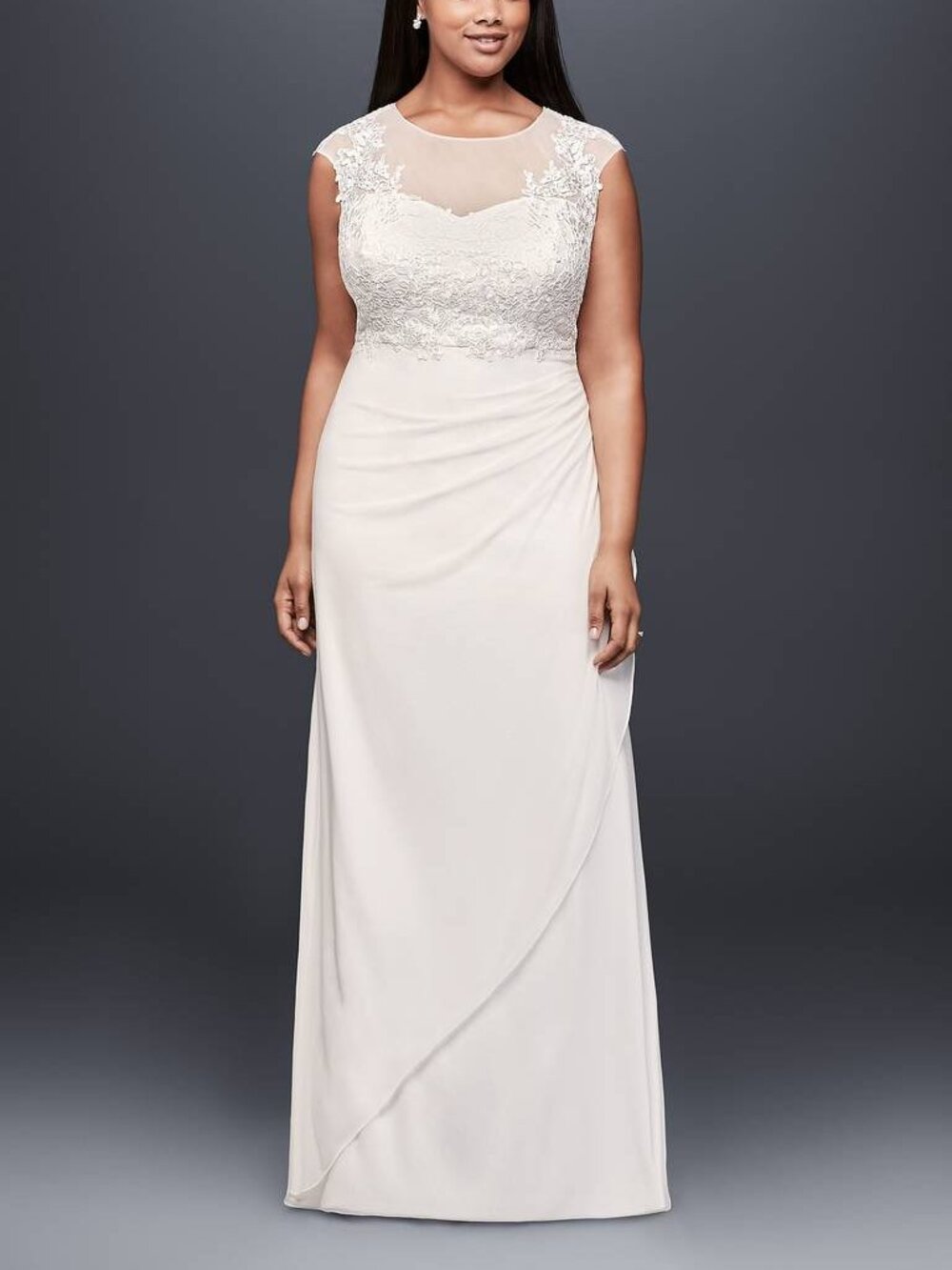 DB Studio Lace Appliqué Illusion Mesh Sheath Wedding Dress – Size 8 NWT